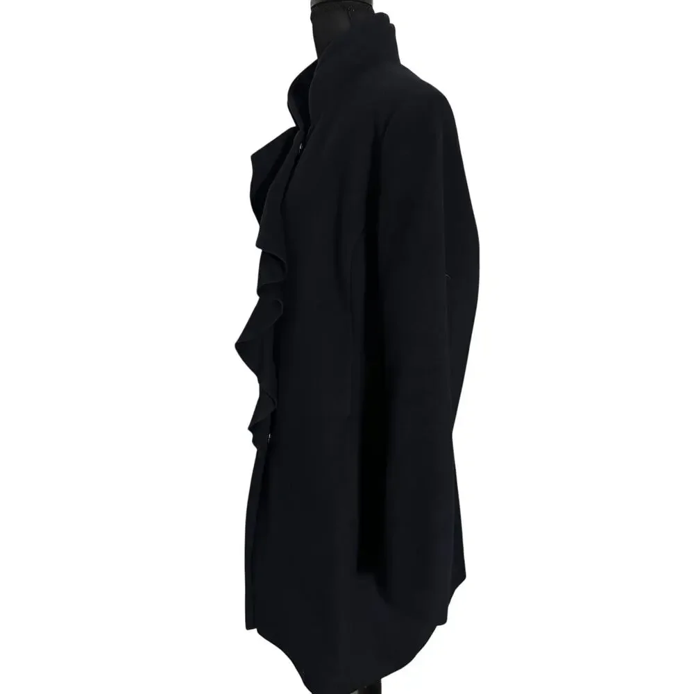 DKNY Walker Women's Coat Ruffle Wool Blend Stand Up Collar Overcoat - Picture 4 of 8